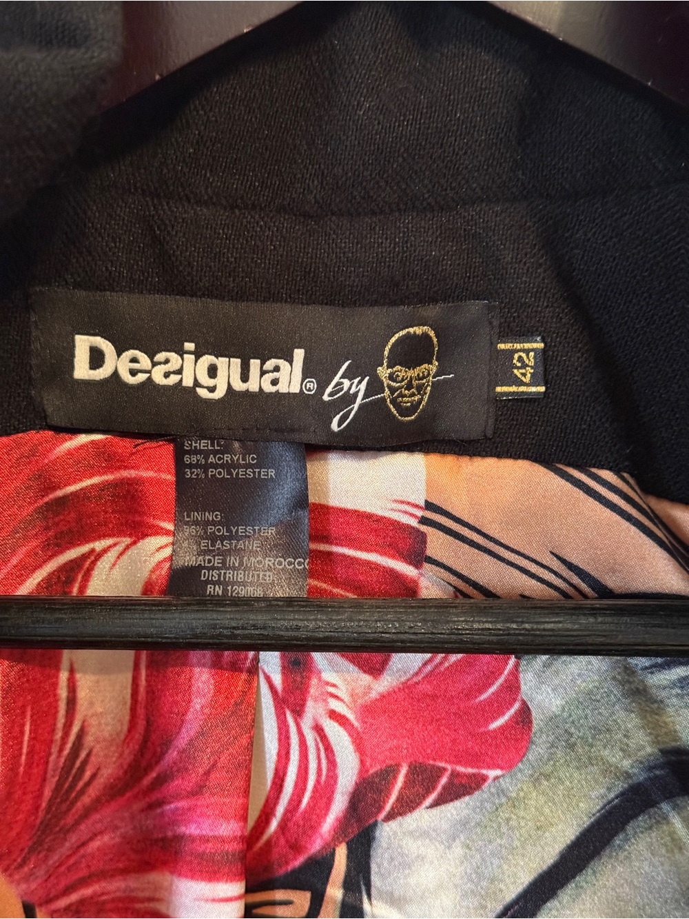 Desigual Black and Cream Circle-Print Zip Front Trench Coat - Picture 3 of 3